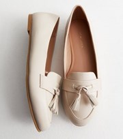 New Look Off White Leather-Look Tassel Trim Loafers